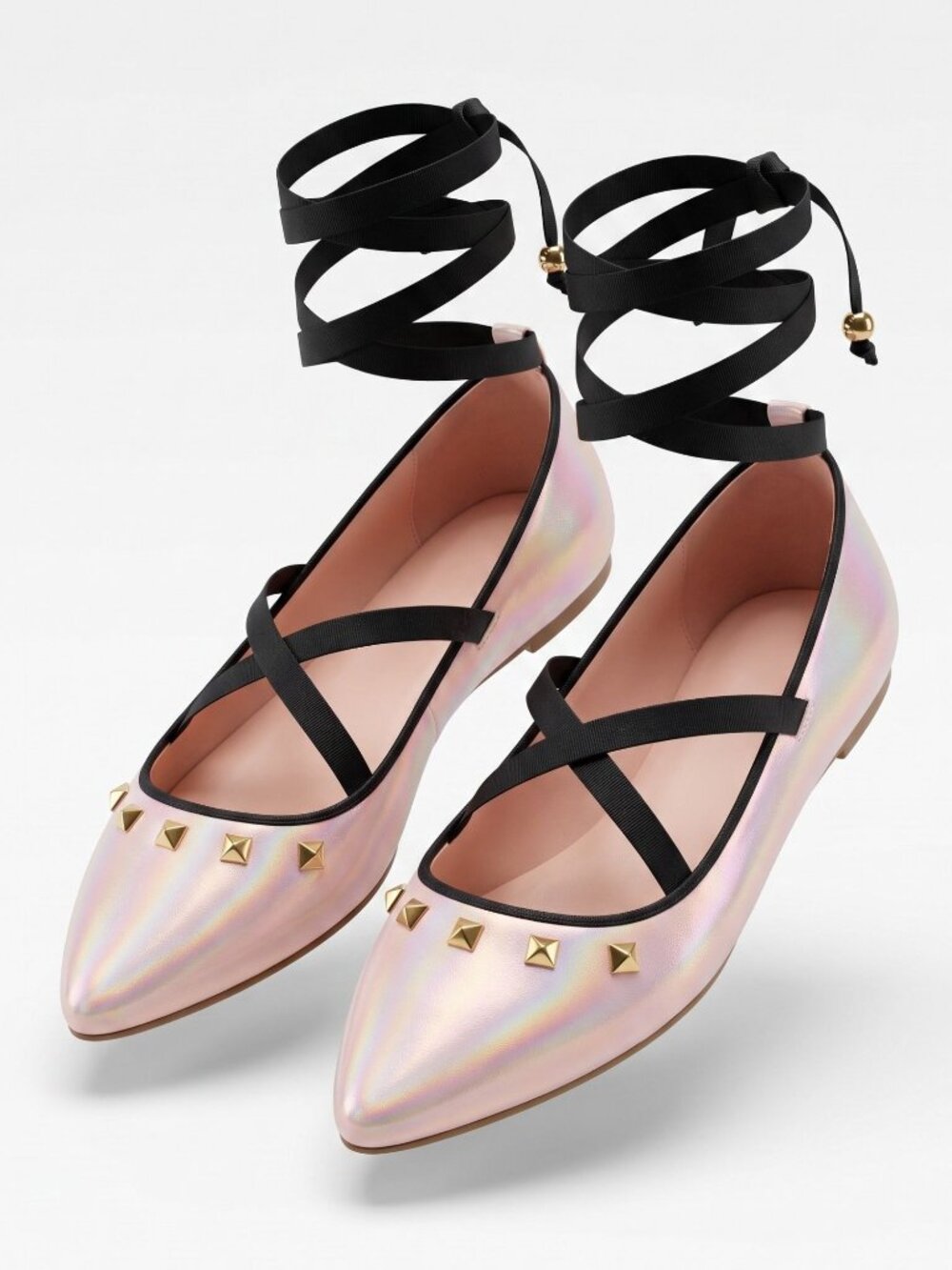 The Children’s Place ✦ Metallic Rose Ballet Flats ✦ Gold Studs Wraparound Ribbon